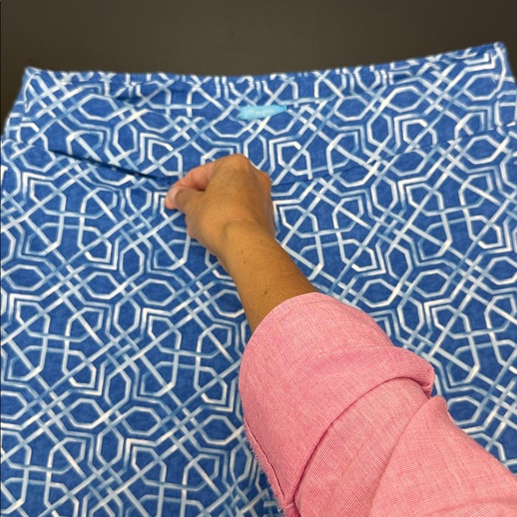 J Mclaughlin Carmel Pull On Pant L Catalina Diamond Tile Blue Straight Leg Chic - Picture 4 of 14